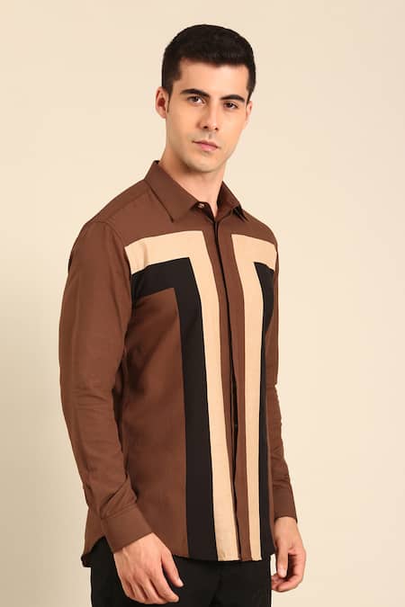 Mayank Modi - Men_Brown Cotton Designer Malai Shirt _at_Aza_Fashions