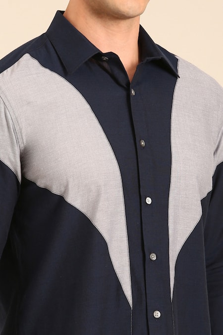 Mayank Modi - Men_Blue Cotton Malai Shirt _Online_at_Aza_Fashions