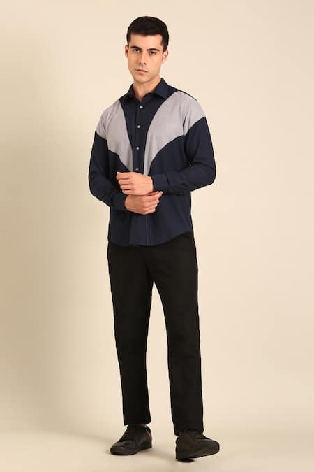 Mayank Modi - Men Blue Cotton Malai Shirt
