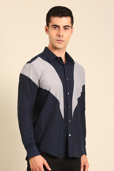 Buy_Mayank Modi - Men_Blue Cotton Malai Shirt _Online_at_Aza_Fashions