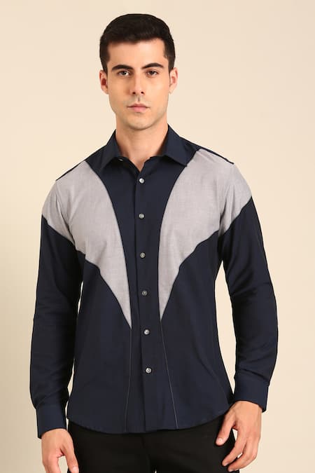 Mayank Modi - Men_Blue Cotton Malai Shirt _at_Aza_Fashions