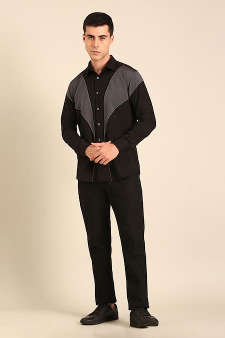 Mayank Modi - Men Black Cotton Charcoal Malai Shirt 