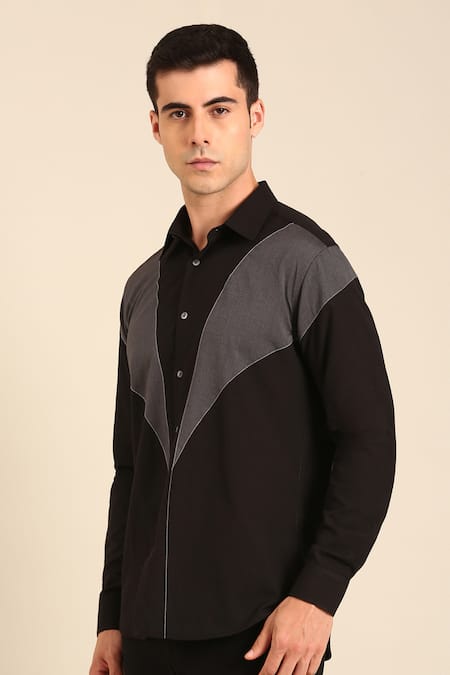 Mayank Modi - Men_Black Cotton Charcoal Malai Shirt _Online_at_Aza_Fashions