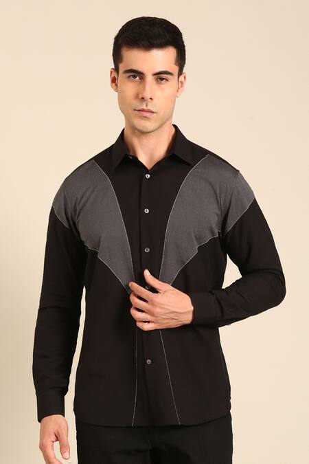 Buy_Mayank Modi - Men_Black Cotton Charcoal Malai Shirt _Online_at_Aza_Fashions