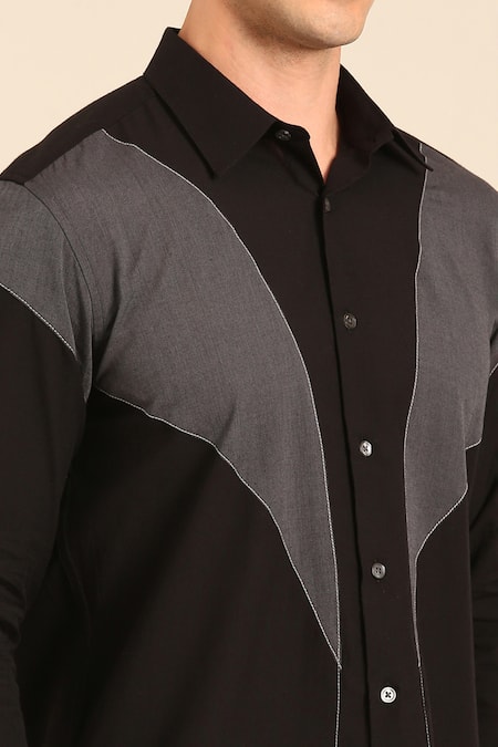Mayank Modi - Men_Black Cotton Charcoal Malai Shirt _at_Aza_Fashions