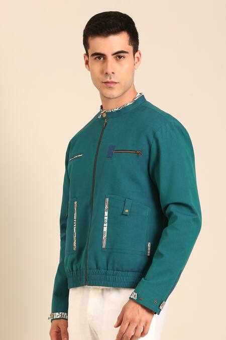 Buy Mayank Modi - Men Blue Cotton Malai Bomber Jacket Online at Aza Fashions Buy_Mayank Modi - Men_Blue Cotton Malai Bomber Jacket _Online_at_Aza_Fashions