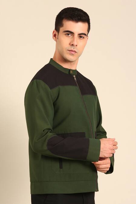 Mayank Modi - Men Green Cotton Malai Bomber Jacket Online at Aza Fashions Mayank Modi - Men_Green Cotton Malai Bomber Jacket _Online_at_Aza_Fashions