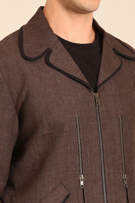 Buy Mayank Modi - Men Brown Linen Bomber Jacket Online at Aza Fashions Buy_Mayank Modi - Men_Brown Linen Bomber Jacket _Online_at_Aza_Fashions
