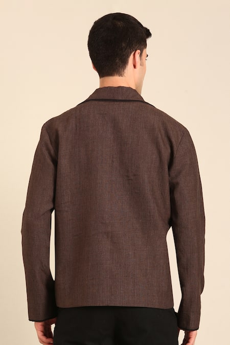 Shop Mayank Modi - Men Brown Linen Bomber Jacket at Aza Fashions Shop_Mayank Modi - Men_Brown Linen Bomber Jacket _at_Aza_Fashions