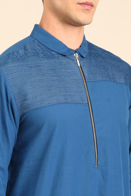 Buy_Mayank Modi - Men_Blue Cotton Designer Malai Kurta _Online_at_Aza_Fashions