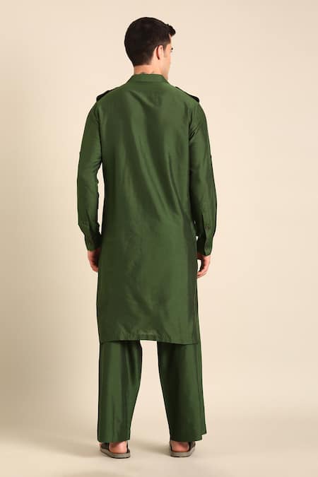 Mayank Modi - Men Designer Green Silk Cotton Kurta  