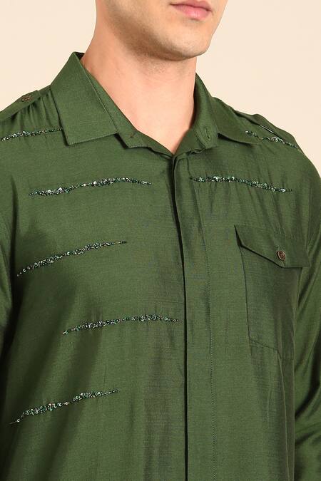 Mayank Modi - Men_Green Silk, Cotton Designer Kurta _at_Aza_Fashions