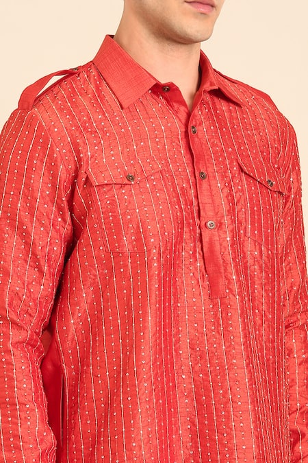 Buy_Mayank Modi - Men_Rust Silk, Bemberg Orange Kurta Set 