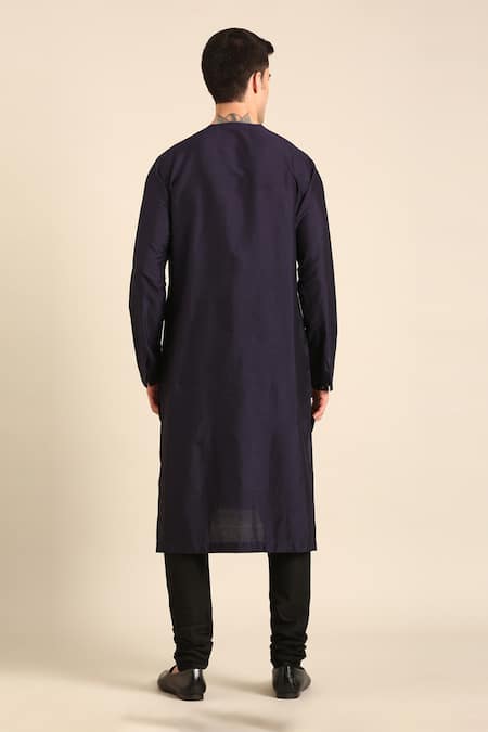 Mayank Modi - Men Blue-Black Silk Cotton Kurta  
