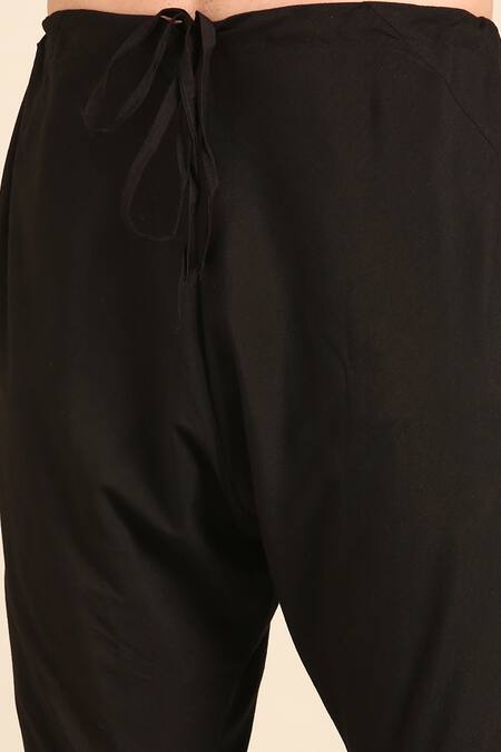 Mayank Modi - Men_Blue Silk, Cotton Embroidery Blue-black Kurta _at_Aza_Fashions