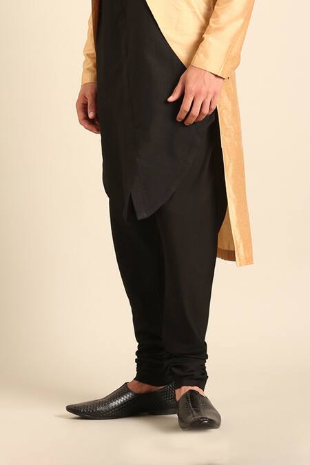 Buy_Mayank Modi - Men_Gold Silk, Cotton Embroidery Gold-black Kurta _Online_at_Aza_Fashions