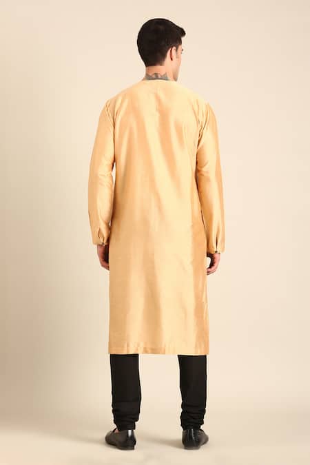 Mayank Modi - Men Gold-Black Silk Cotton Kurta  