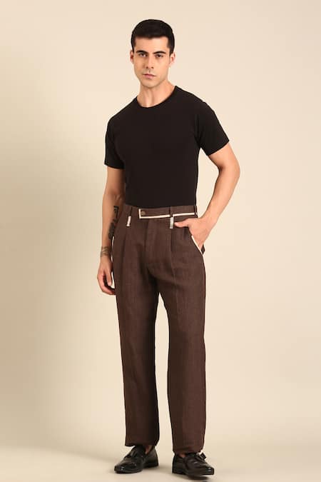 Mayank Modi - Men Designer Brown Linen Trouser 
