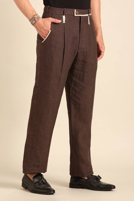 Mayank Modi - Men_Brown Linen Designer Trouser _Online_at_Aza_Fashions