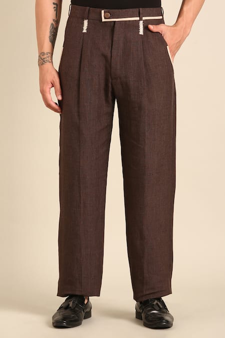 Mayank Modi - Men Designer Brown Linen Trouser 