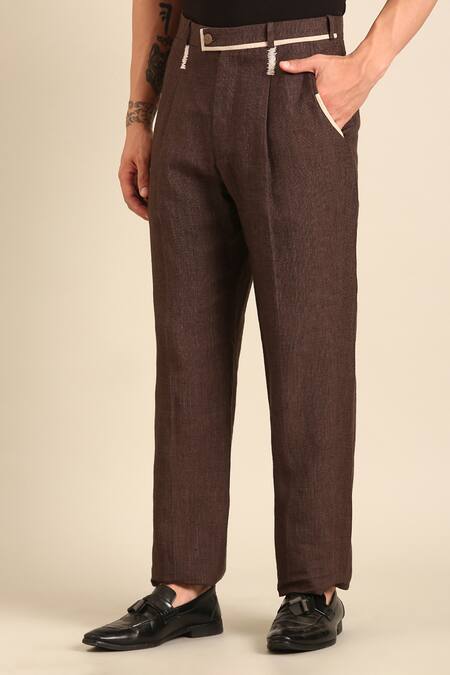 Buy_Mayank Modi - Men_Brown Linen Designer Trouser _Online_at_Aza_Fashions