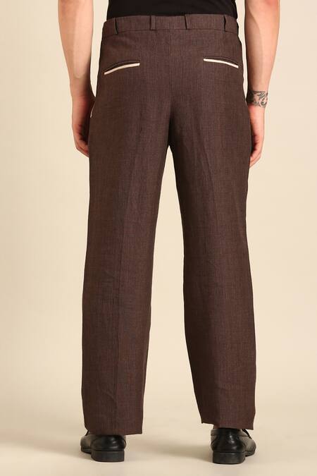 Shop_Mayank Modi - Men_Brown Linen Designer Trouser _Online_at_Aza_Fashions
