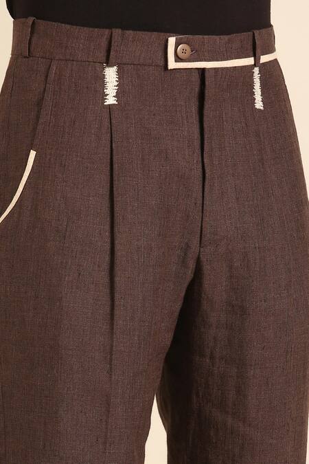 Mayank Modi - Men_Brown Linen Designer Trouser _at_Aza_Fashions