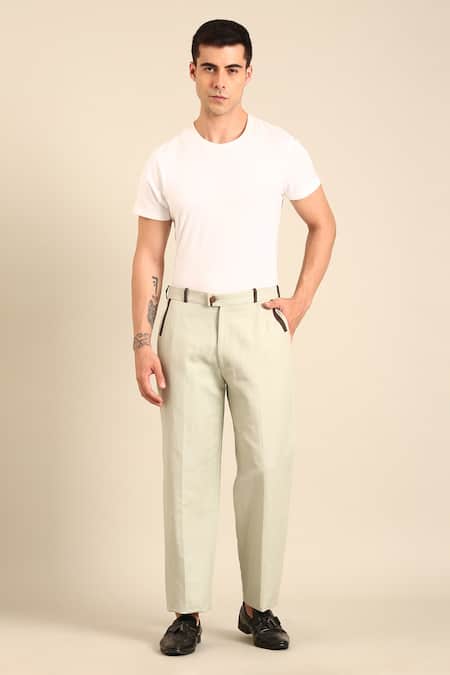 Mayank Modi - Men Green 100% Linen Trouser 