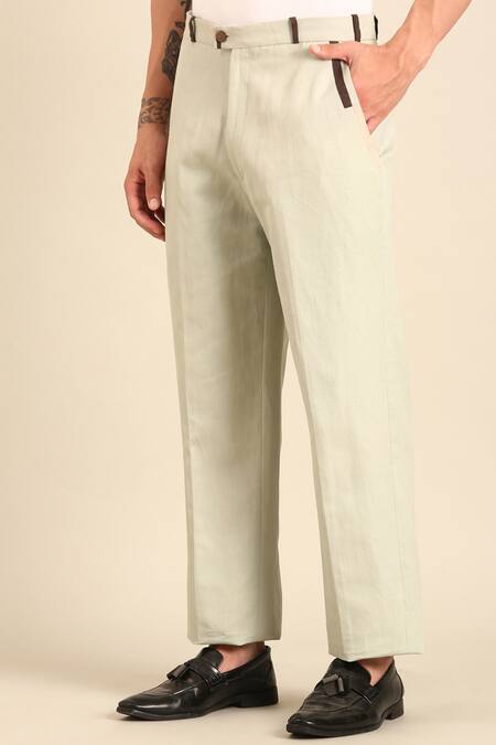 Buy_Mayank Modi - Men_Green Linen Trouser _Online_at_Aza_Fashions