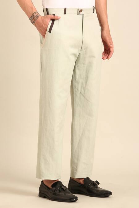 Shop_Mayank Modi - Men_Green Linen Trouser _Online_at_Aza_Fashions
