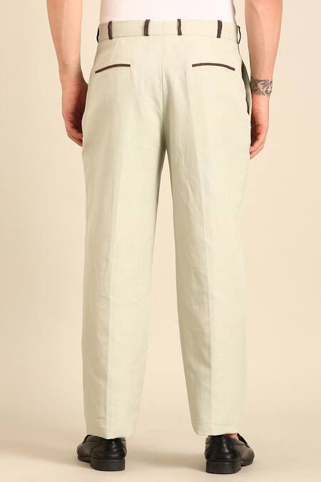 Mayank Modi - Men_Green Linen Trouser _at_Aza_Fashions