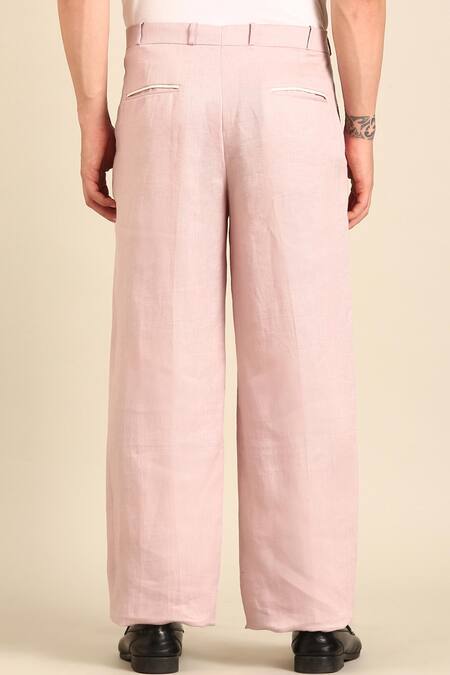 Mayank Modi - Men_Mauve Silk, Linen Trouser _Online_at_Aza_Fashions