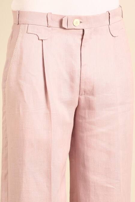 Buy_Mayank Modi - Men_Mauve Silk, Linen Trouser _Online_at_Aza_Fashions