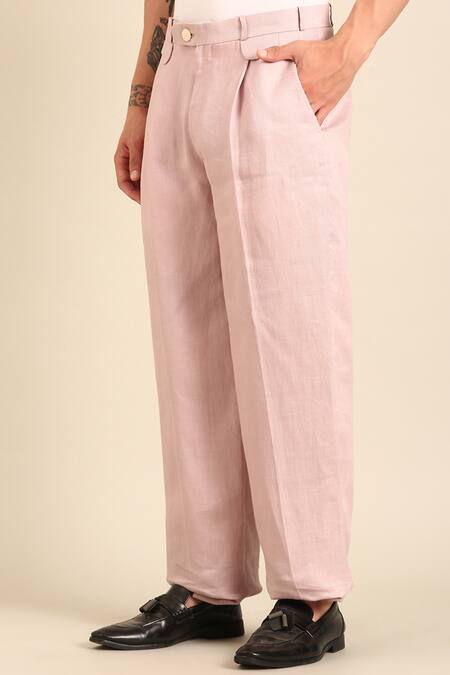 Shop_Mayank Modi - Men_Mauve Silk, Linen Trouser _Online_at_Aza_Fashions