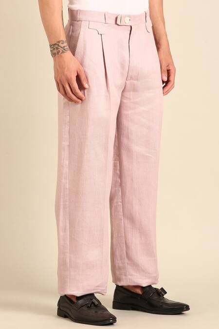 Mayank Modi - Men_Mauve Silk, Linen Trouser _at_Aza_Fashions