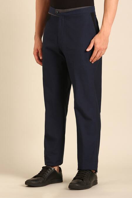 Mayank Modi - Men Blue Cotton Designer Malai Trouser Online at Aza Fashions Mayank Modi - Men_Blue Cotton Designer Malai Trouser _Online_at_Aza_Fashions