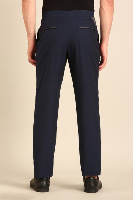 Shop Mayank Modi - Men Blue Cotton Designer Malai Trouser Online at Aza Fashions Shop_Mayank Modi - Men_Blue Cotton Designer Malai Trouser _Online_at_Aza_Fashions