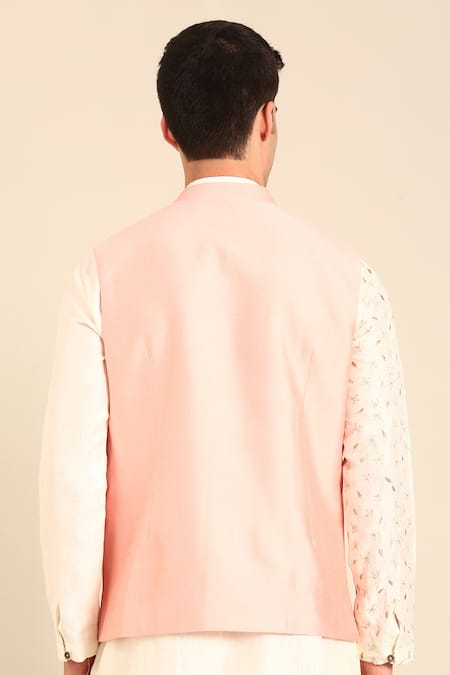 Mayank Modi - Men Baby Pink Silk Cotton Nehru Jacket 