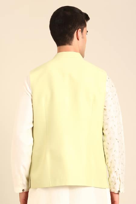 Mayank Modi - Men Silk Cotton Pista Green Nehru Jacket 
