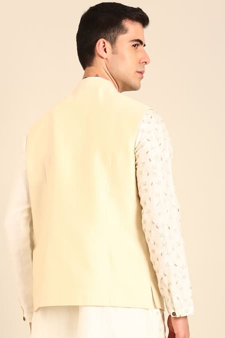 Mayank Modi - Men Beige Silk Cotton Nehru Jacket 