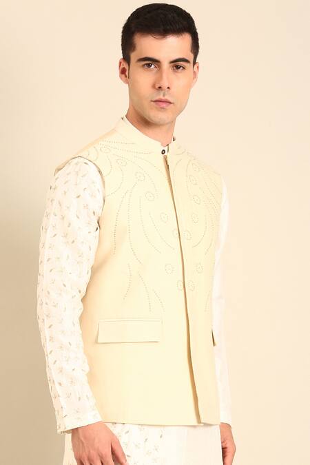 Buy Mayank Modi - Men Beige Silk, Cotton Embroidery Nehru Jacket Online at Aza Fashions Buy_Mayank Modi - Men_Beige Silk, Cotton Embroidery Nehru Jacket _Online_at_Aza_Fashions