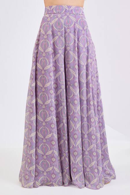 Neha Khullar_Lilac Viscose, Chinon Pearls, Beads, Mirrors Mosaic Print Kurta Sharara Set _Online_at_Aza_Fashions