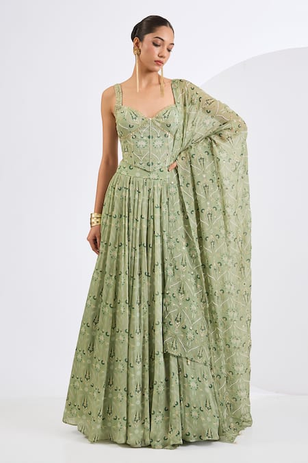 Neha Khullar Mosaic Print Hand Embroidered Lehenga Set 