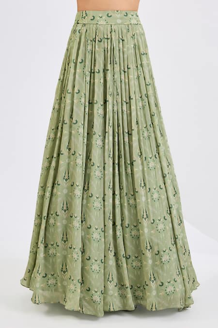 Neha Khullar Green Viscose, Organza, Chinon Embroidery, Mosaic Print Hand Lehenga Set Online at Aza Fashions Neha Khullar_Green Viscose, Organza, Chinon Embroidery, Mosaic Print Hand Lehenga Set _Online_at_Aza_Fashions