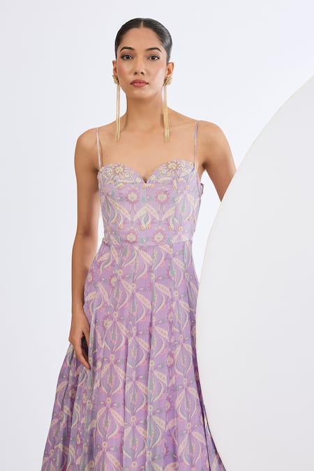 Neha Khullar Lilac Chinon, Chiffon Embroidery, Pearls, Mosaic Print Anarkali With Dupatta Online at Aza Fashions Neha Khullar_Lilac Chinon, Chiffon Embroidery, Pearls, Mosaic Print Anarkali With Dupatta _Online_at_Aza_Fashions