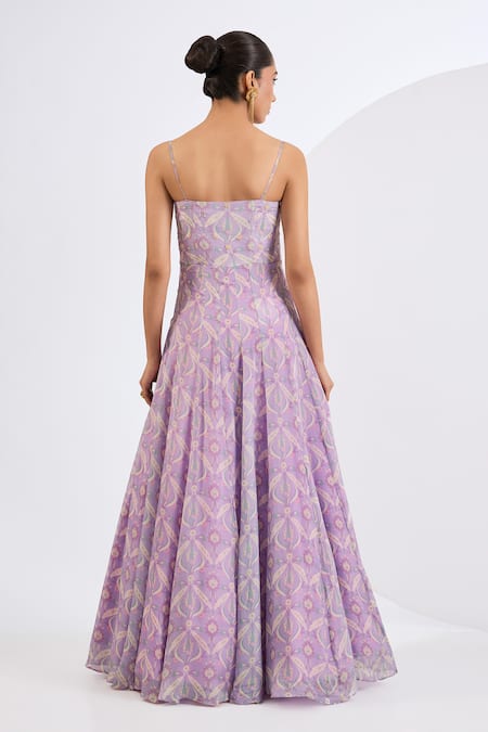 Shop Neha Khullar Lilac Chinon, Chiffon Embroidery, Pearls, Mosaic Print Anarkali With Dupatta at Aza Fashions Shop_Neha Khullar_Lilac Chinon, Chiffon Embroidery, Pearls, Mosaic Print Anarkali With Dupatta _at_Aza_Fashions