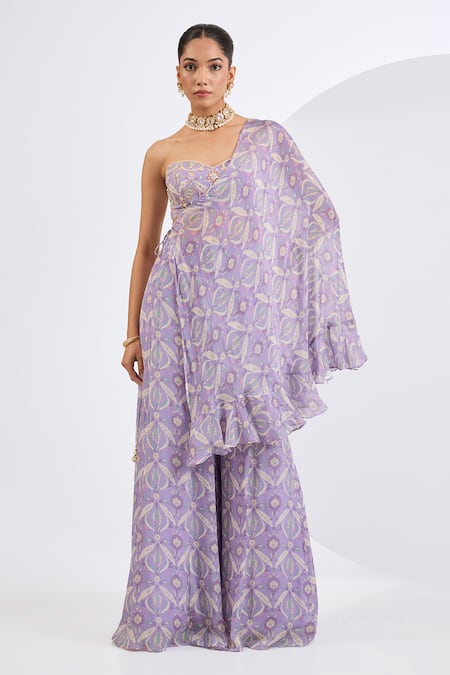 Neha Khullar Lilac Mosaic Print Cape Sharara Set 
