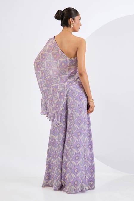 Neha Khullar Lilac Mosaic Print Cape Sharara Set 