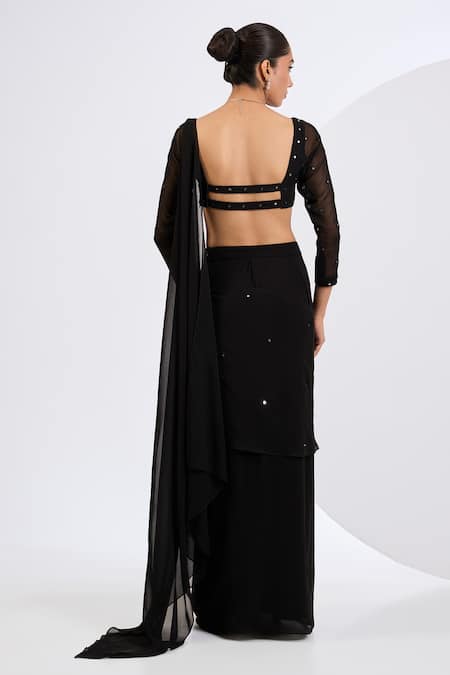 Neha Khullar Black Pre-Draped Saree Set 