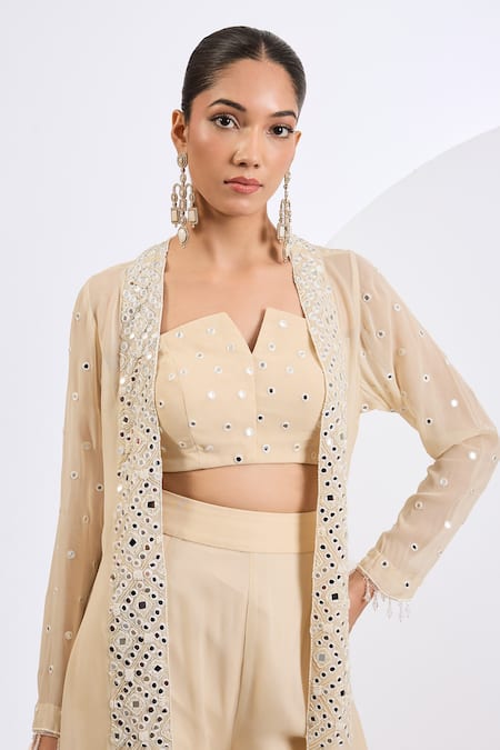 Buy Neha Khullar Off White Viscose Georgette, Viscose, Antique Embroidered Cape And Sharara Set Online at Aza Fashions Buy_Neha Khullar_Off White Viscose Georgette, Viscose, Antique Embroidered Cape And Sharara Set _Online_at_Aza_Fashions